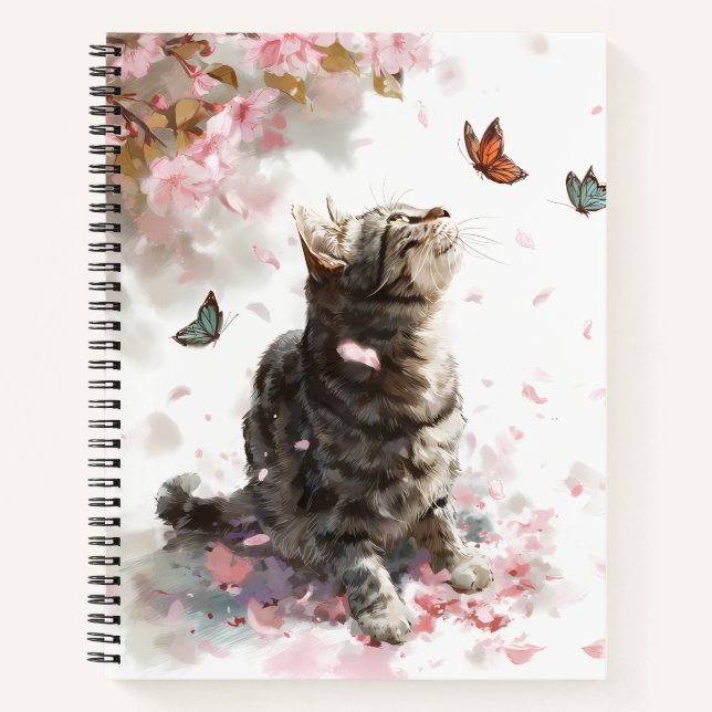 Cherry Blossom Cat and Butterflies (11) Notebook (Front)