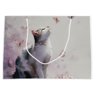 Cherry Blossom Cat and Butterflies (13) Large Gift Bag