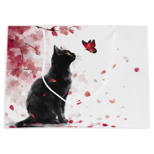 Cherry Blossom Cat and Butterflies (14) Large Gift Bag