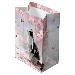 Cherry Blossom Cat and Butterflies (1) Medium Gift Bag