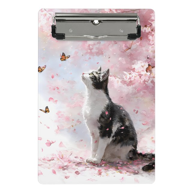 Cherry Blossom Cat and Butterflies (1) Mini Clipboard (Front)