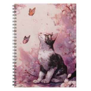 Cherry Blossom Cat and Butterflies (2) Notebook