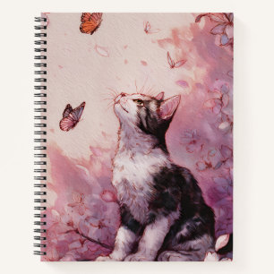 Cherry Blossom Cat and Butterflies (2) Notebook