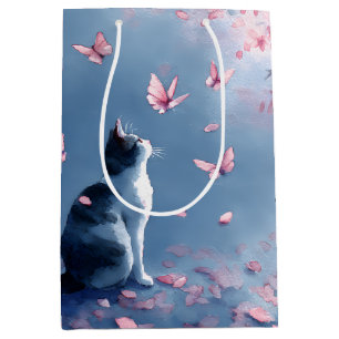 Cherry Blossom Cat and Butterflies (4) Medium Gift Bag