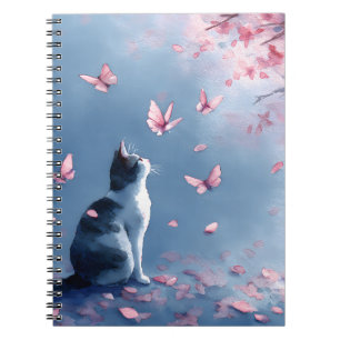 Cherry Blossom Cat and Butterflies (4) Notebook