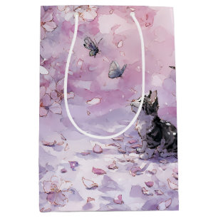 Cherry Blossom Cat and Butterflies (5) Medium Gift Bag