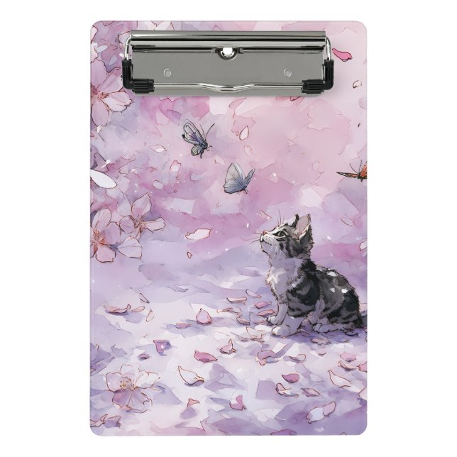 Cherry Blossom Cat and Butterflies (5) Mini Clipboard (Front)