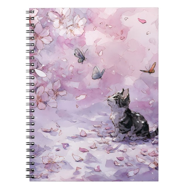 Cherry Blossom Cat and Butterflies (5) Notebook (Front)