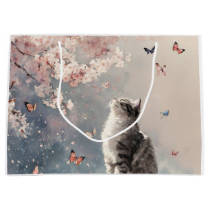 Cherry Blossom Cat and Butterflies (6) Large Gift Bag