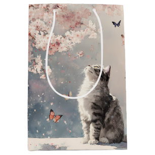 Cherry Blossom Cat and Butterflies (6) Medium Gift Bag