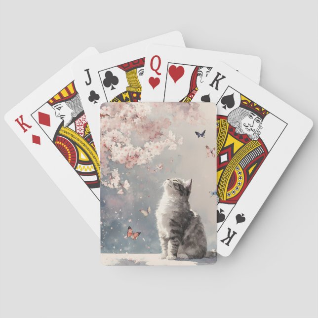 Cherry Blossom Cat and Butterflies (6) Playing Cards (Back)
