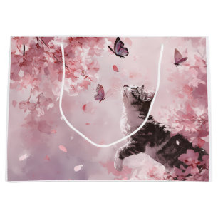 Cherry Blossom Cat and Butterflies (7) Large Gift Bag