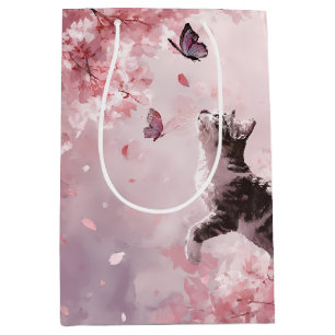 Cherry Blossom Cat and Butterflies (7) Medium Gift Bag