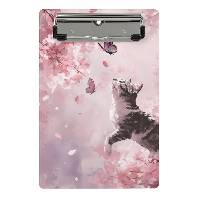 Cherry Blossom Cat and Butterflies (7) Mini Clipboard (Front)