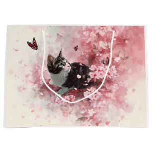 Cherry Blossom Cat and Butterflies (8) Large Gift Bag