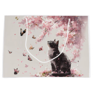 Cherry Blossom Cat and Butterflies (9) Large Gift Bag