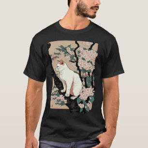 Cherry Blossom Cat Vintage Woodblock Japanese Grap T-Shirt