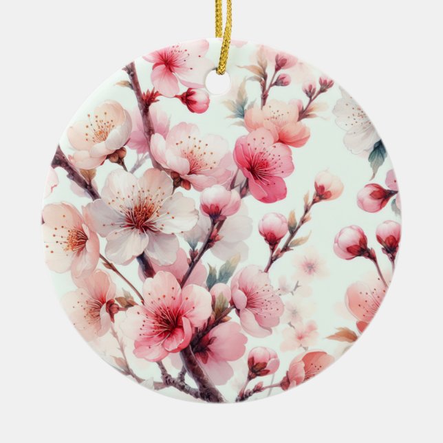 Cherry Blossom Ceramic Tree Decoration (Front)