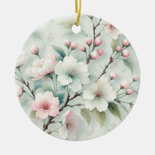 Cherry Blossom Ceramic Tree Decoration (Front)