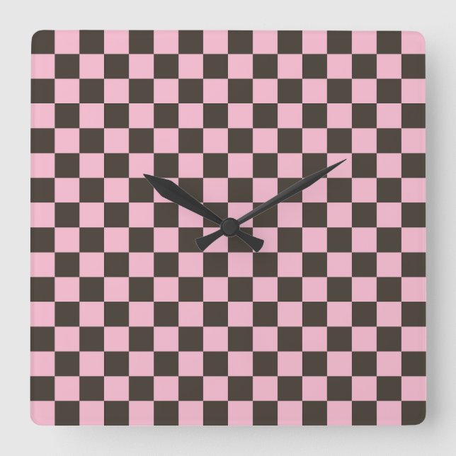 Cherry blossom checkered board pattern square wall clock (Front)