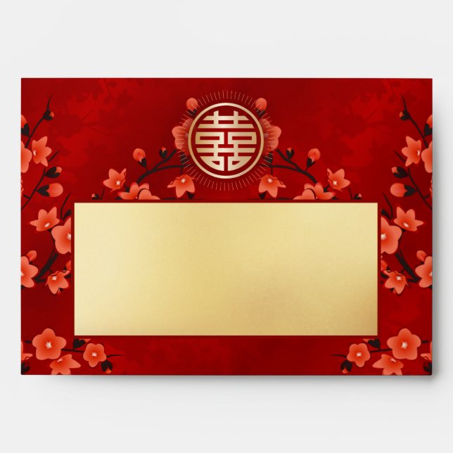 Cherry Blossom Chinese Wedding Gold Red  Envelope (Front)