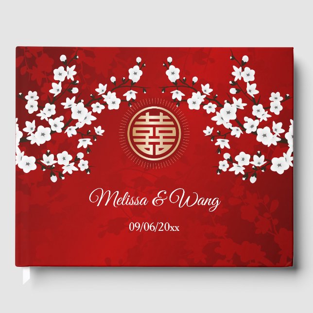 Cherry Blossom Chinese Wedding Guest Book (Front)