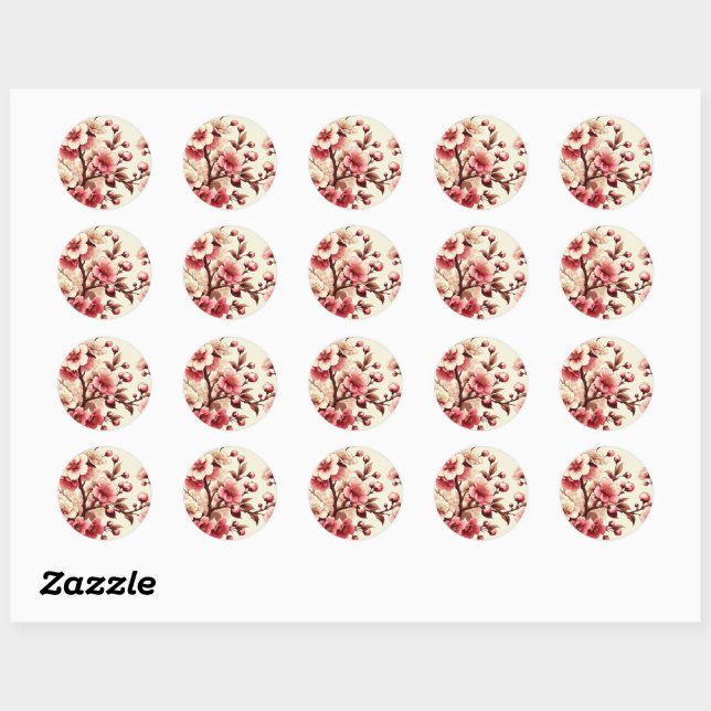 Cherry Blossom Classic Round Sticker (Sheet)