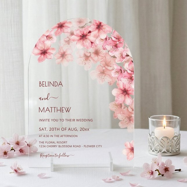  Cherry Blossom Clear Casual Wedding Acrylic Invitations (Creator Uploaded)