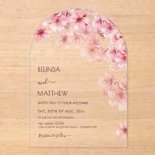  Cherry Blossom Clear Casual Wedding Acrylic Invitations