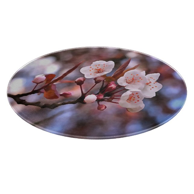 Cherry Blossom Cluster With A Pink and Blue  Cutting Board (Corner)