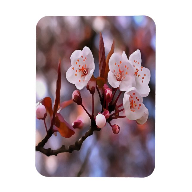 Cherry Blossom Cluster With A Pink and Blue  Magnet (Vertical)