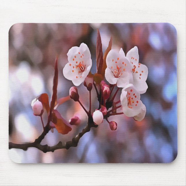 Cherry Blossom Cluster With A Pink and Blue  Mouse Pad (Front)