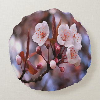 Cherry Blossom Cluster With A Pink and Blue  Round Cushion
