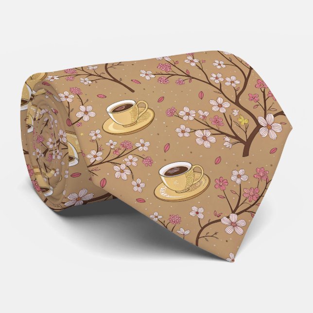 Cherry Blossom Coffee Cosy Pattern (1) Tie (Rolled)