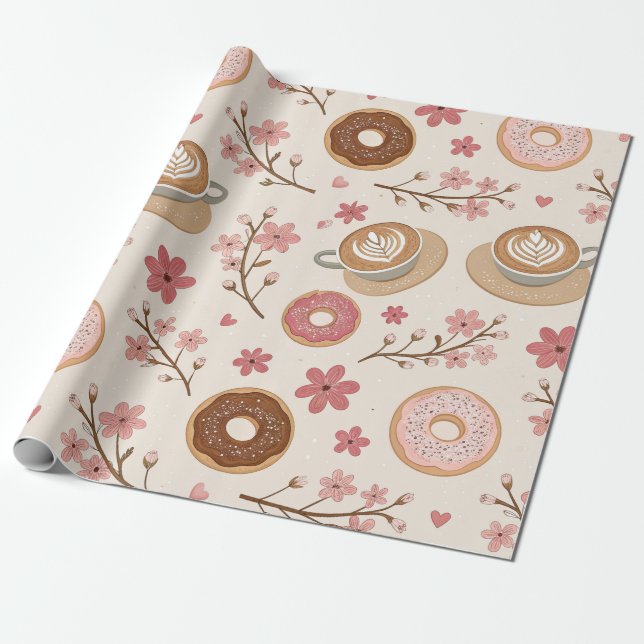 Cherry Blossom Coffee Cosy Pattern (3) Wrapping Paper (Unrolled)