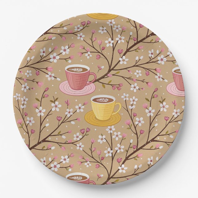 Cherry Blossom Coffee Cosy Pattern (4) Paper Plate (Front)