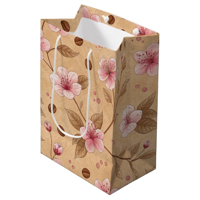 Cherry Blossom Coffee Cosy Pattern (5) Medium Gift Bag (Front Angled)
