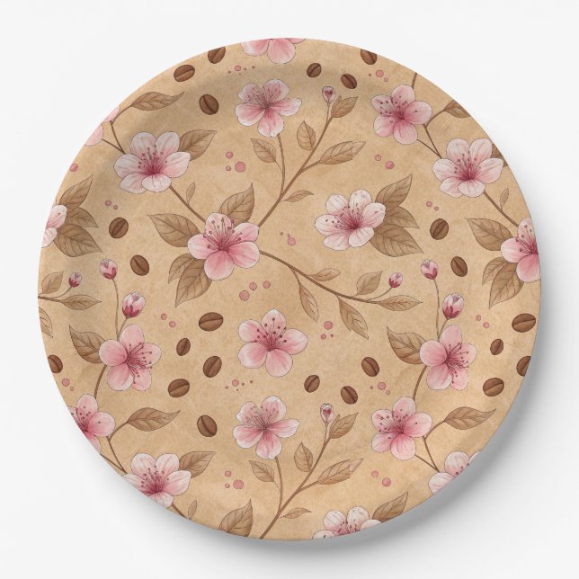 Cherry Blossom Coffee Cosy Pattern (5) Paper Plate (Front)