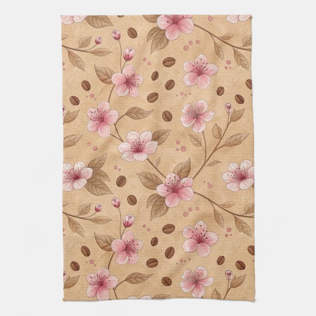 Cherry Blossom Coffee Cosy Pattern (5) Tea Towel (Vertical)