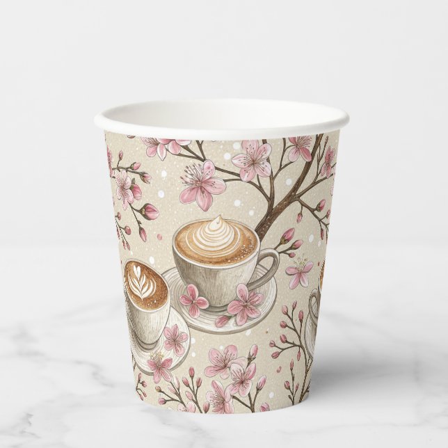 Cherry Blossom Coffee Cosy Pattern (6) Paper Cups (Front)
