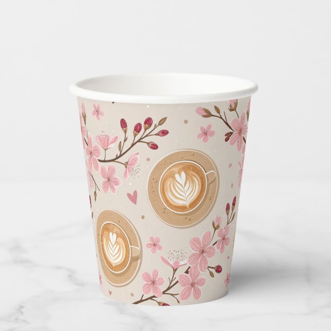 Cherry Blossom Coffee Cosy Pattern (7) Paper Cups (Front)