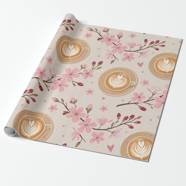 Cherry Blossom Coffee Cosy Pattern (7) Wrapping Paper (Unrolled)
