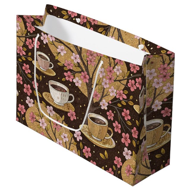 Cherry Blossom Coffee Cosy Pattern (8) Large Gift Bag (Front Angled)