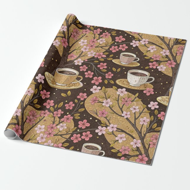 Cherry Blossom Coffee Cosy Pattern (8) Wrapping Paper (Unrolled)