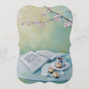 Cherry Blossom, Coffee, Crossword Blank Invitation