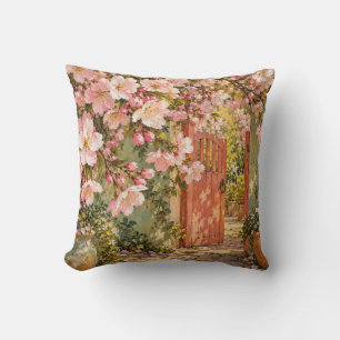 Cherry Blossom Coral Gate Sunlit Cottage Garden Cushion