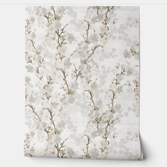 Cherry blossom - crem soft wallpaper rolls (Unrolling)