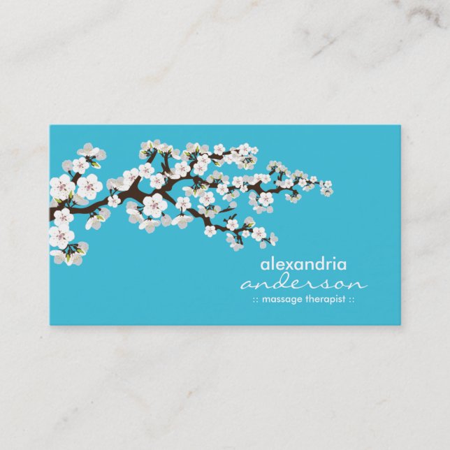 Cherry Blossom Custom Business Cards (aqua) (Front)