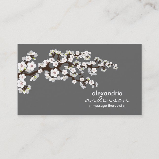 Cherry Blossom Custom Business Cards (grey) (Front)