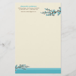 Cherry Blossom Custom Stationery (aqua)